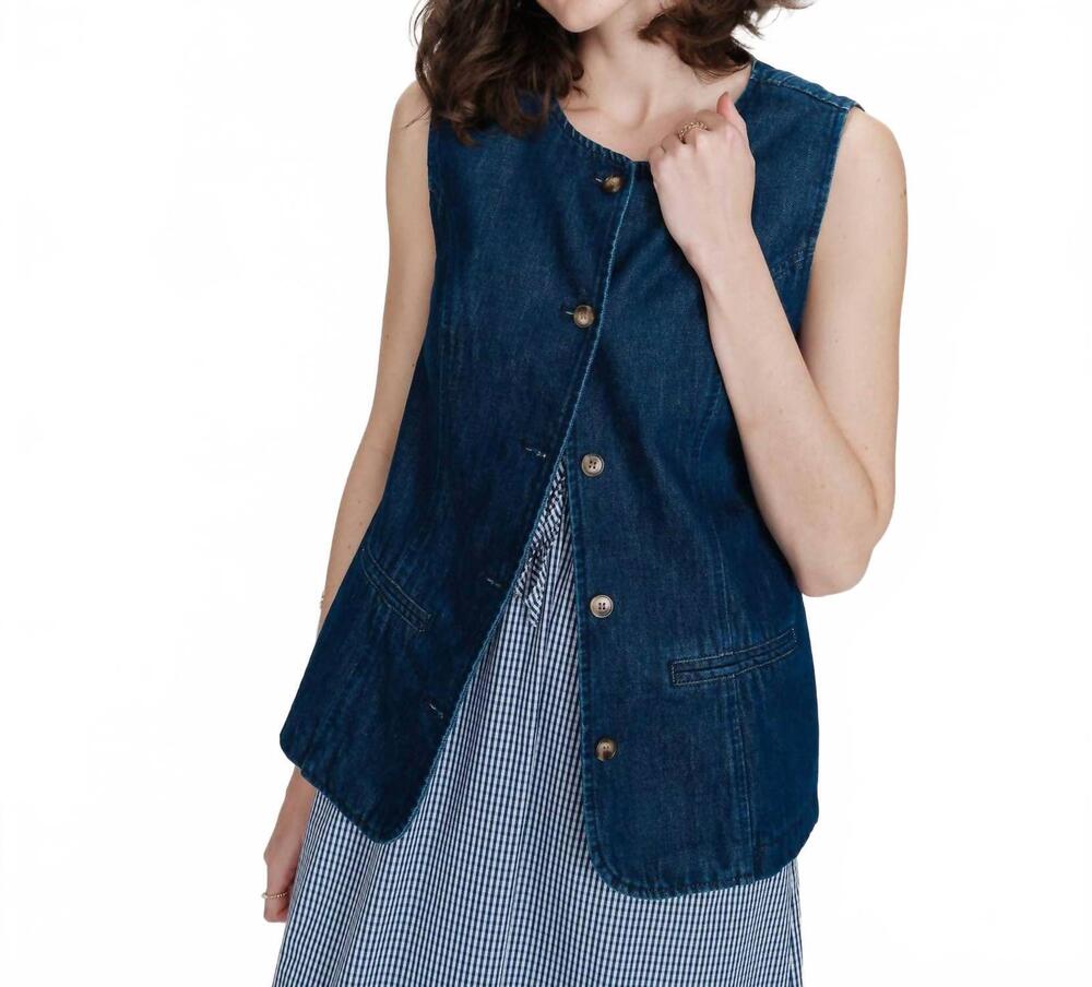 NEW GRACE & MILA vallon front waistcoat denim vest in dark wash